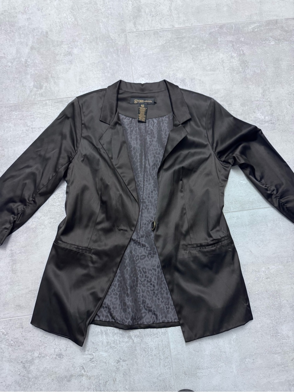 Grass collection Black Satin Single-Button Women's Blazer